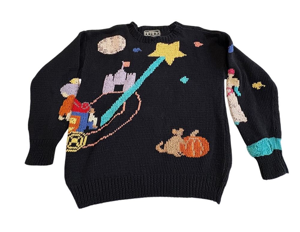Vintage Berek Hand Knit Cinderella Sweater Fairytale Magic Colorful Whimsy 80s